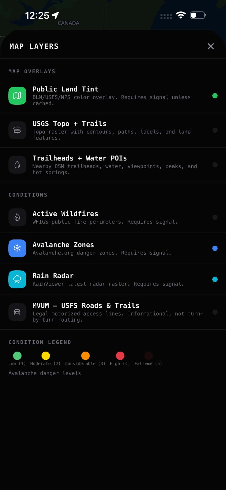 Trailhead map layers sheet